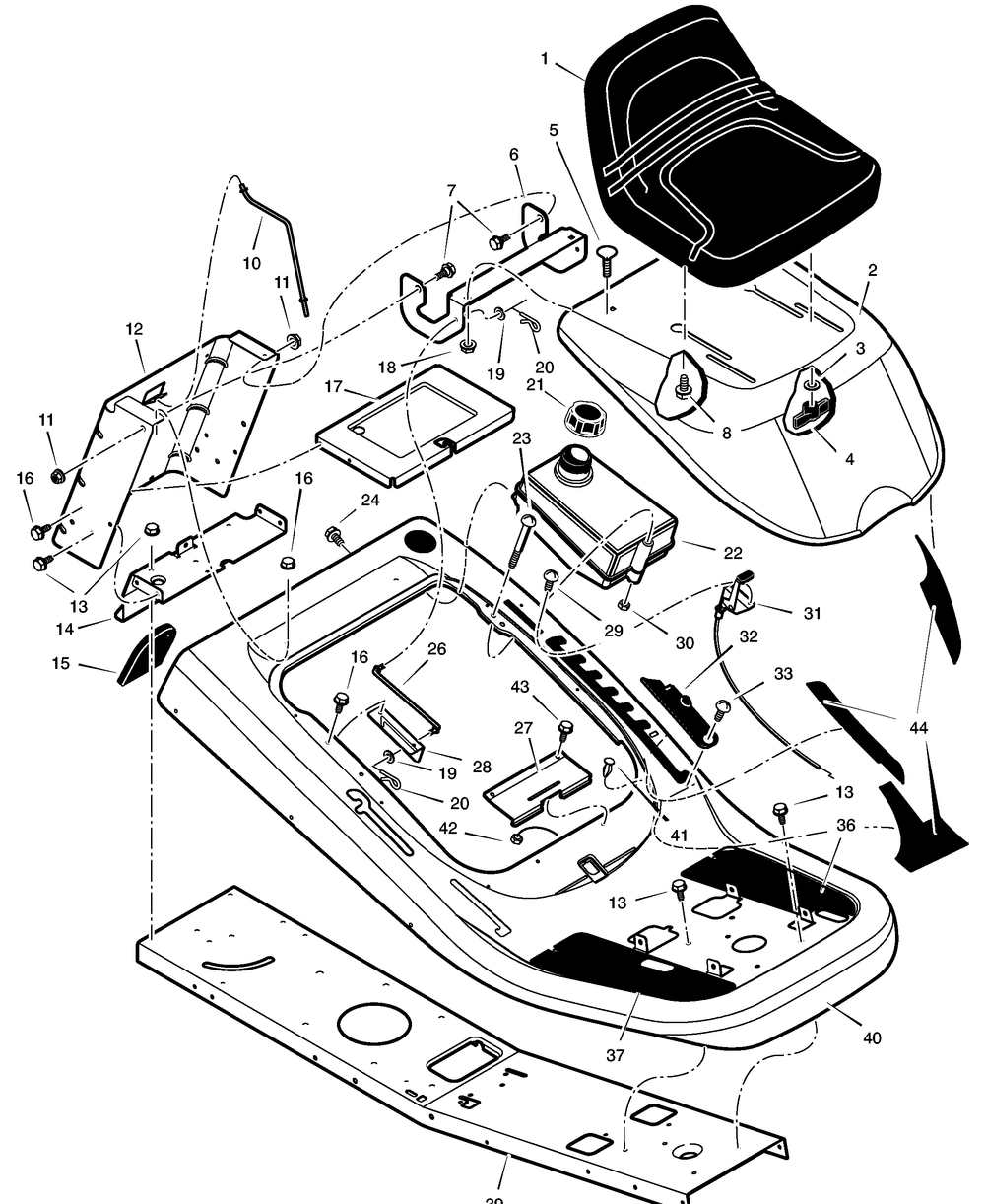 Chassis And Hood Diagram and Parts List for 309029X92B  Briggs and Stratton Lawn Tractor
